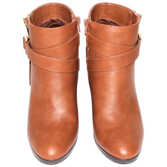 Faux Brown Leather and Gold Heeled Bootie Size 8.5 - Picture 2 of 5